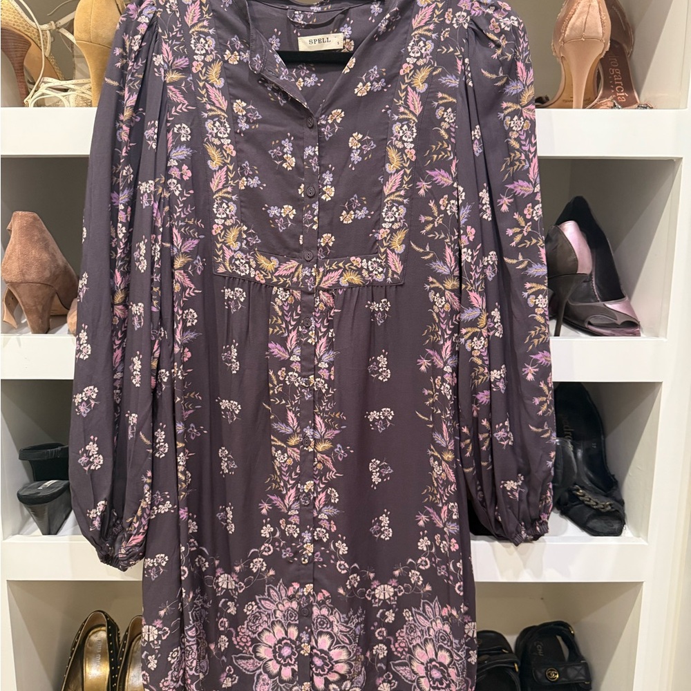 Spell Long Sleeve Dress in Purple Floral